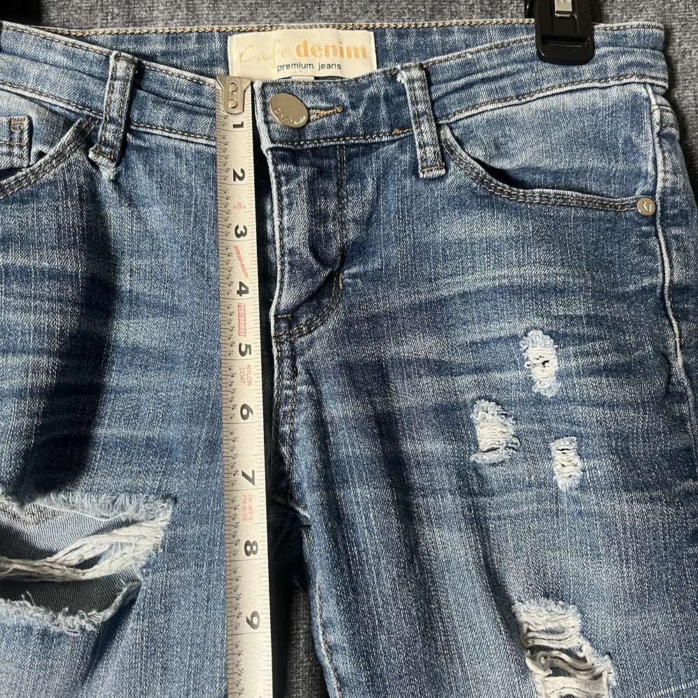 Cafe Denim Womens Skinny Jeans Size 5/6 Distressed Ripped Medium Wash Raw Hem - Picture 6 of 10